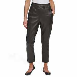 DKNY Cropped Faux Leather Pull-On Pants Black Size XL